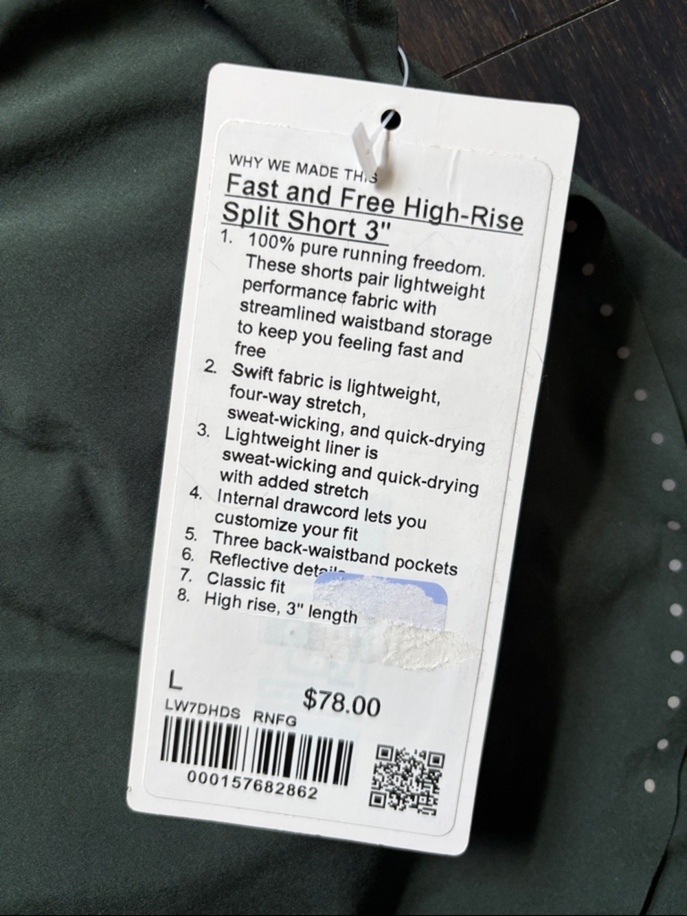 LULULEMON FAST AND FREE HIGH RISE SPLIT SHORTS 3” in RAINFOREST GREEN SZ L NWT - Picture 5 of 6